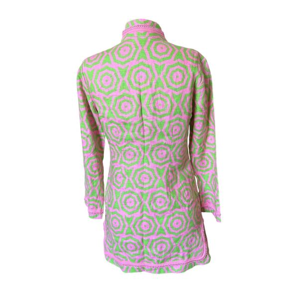 STS Sail to Sable 100% Linen Pink & Green Print Mini Dress Cover-Up Size XXS - Picture 4 of 8